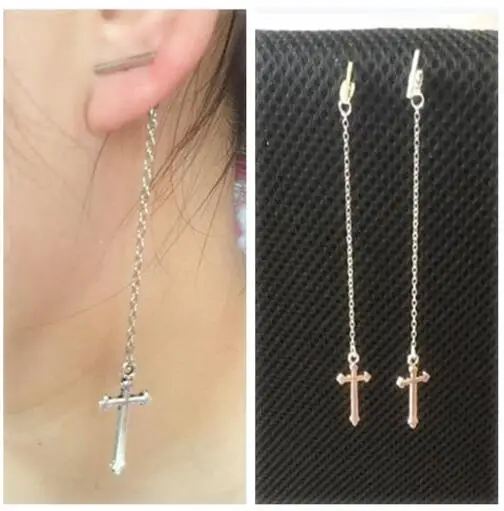 

ey446 2018 Hot Sale fashion gothic punk Simple geometric T word earring tassel Cross frame Pendant earrings jewelry