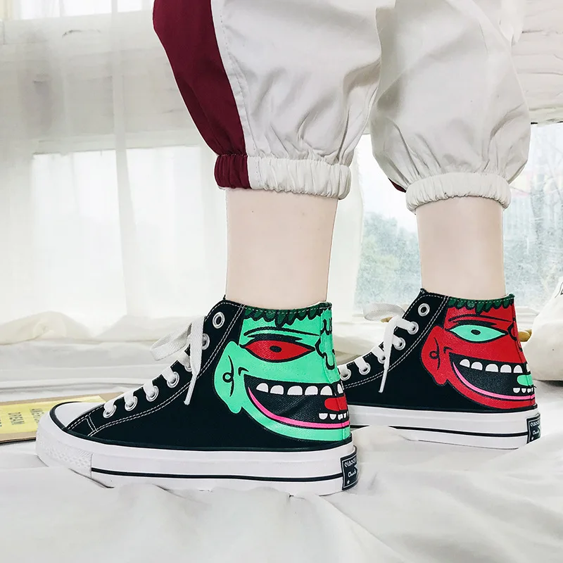 الأزياء رسمت باليد الهيب هوب الشارع الرقص شخصية عشاق أحذية المرأة تفلكن أحذية حذاء قماش سكيت حذاء رياضة
