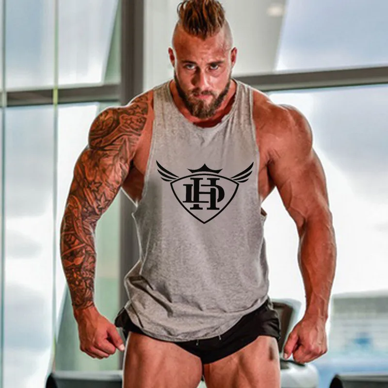 

New fashion cotton sleeveless vest top men's fitness sportswear gym men's bodybuilding exercise vest fitness men's running vest