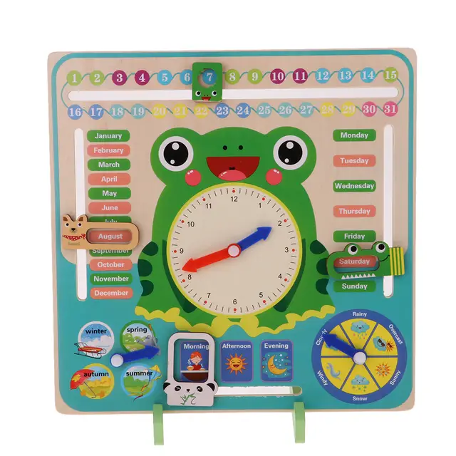 children's educational wooden calendar clock toy