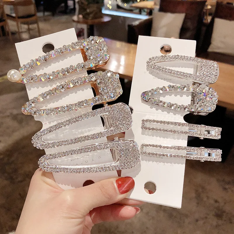 

Haimeikang 1PC Rhinestone Barrettes for Women Hair Accessories Snap BB Clip Hairpins Metal Alloy Drop Shape Hair Clips Jewelry