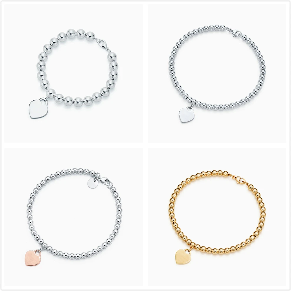 

SHINETUNG 1:1 Original TIFF S925 Sterling Silver High Quality Heart-Shaped Pendant Bead Bracelet For Woman Fashion Jewelry Gifts