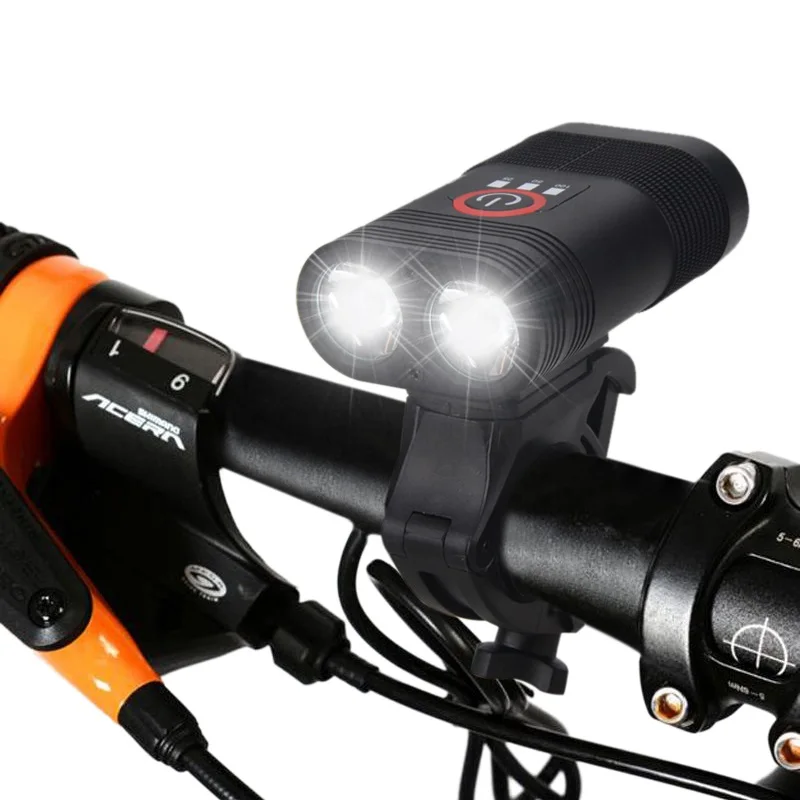 USB велосипедный головной светильник 2x XM-L T6 светодиодный велосипедный светильник перезаряжаемый аккумулятор 18650 с задним Xlite100 задний светильник