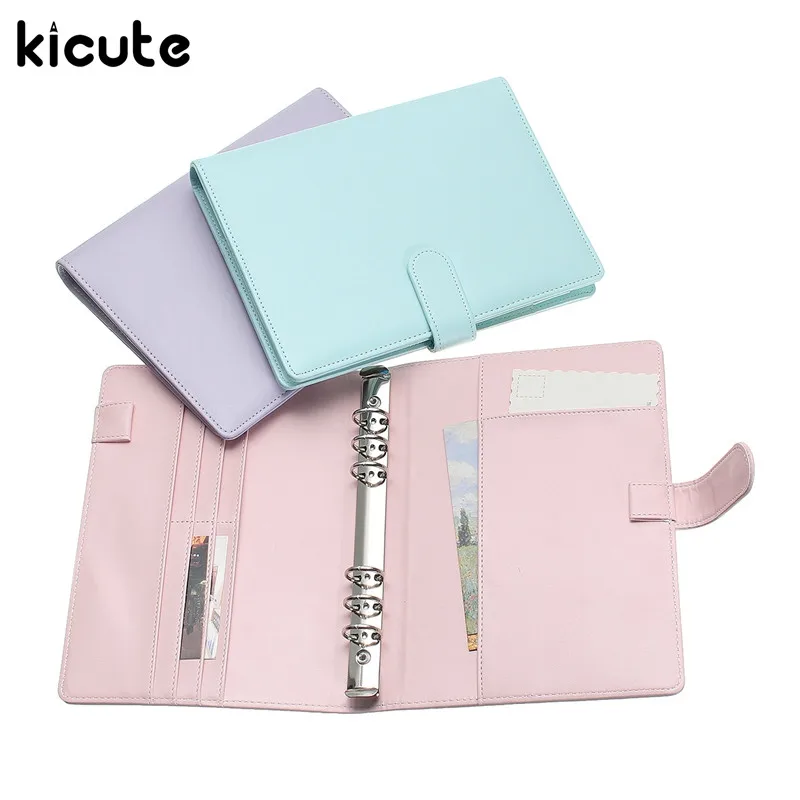 Kicute Candy Color A5 Leather Loose Leaf Refill Notebook Spiral Binder