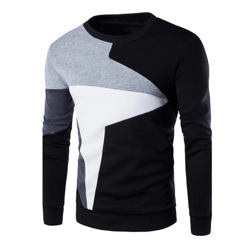 Модный пуловер для мужчин с длинным рукавом, приталенный пуловер для мужчин на осень и весну, Повседневный пуловер в стиле пэчворк с круглым вырезом - Цвет: Black