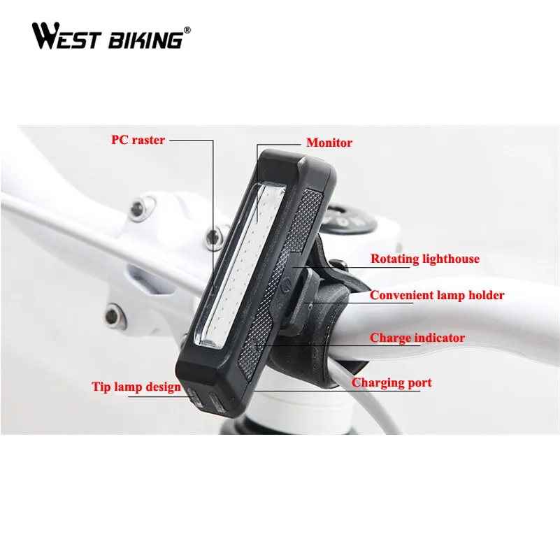 West biking USB Перезаряжаемый задний фонарь супер яркий хорошего качества сигнальный задний фонарь Ночная каюта MTB велосипедные аксессуары