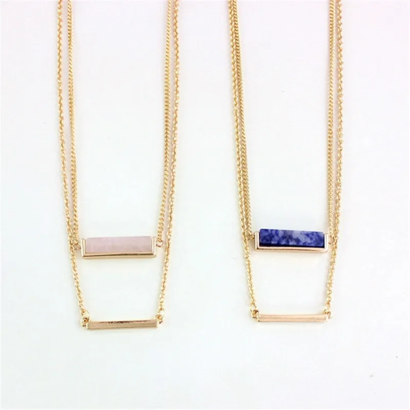 

XQ 2015 free shipping Double brief paragraph natural stone necklace powder SPAR, dot stone necklace