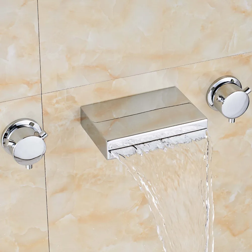 

Uythner Newly Style Widespread Tub Faucet Waterfall Square Spout Polish Chrome Sink Faucet Tap Mixer