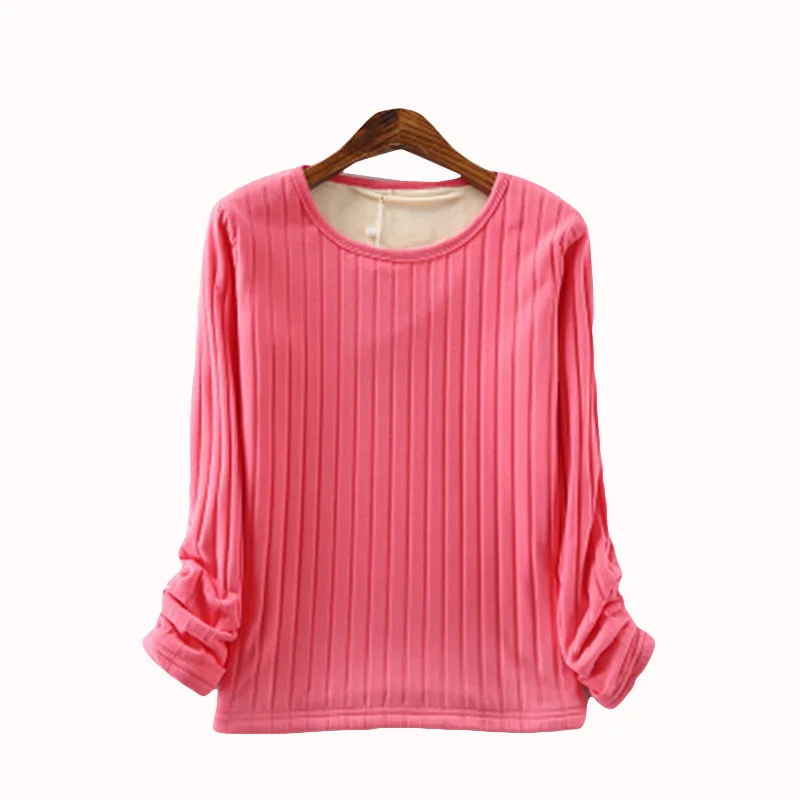 

autumn winter women T-shirt2018 plus cashmere thickened bottoming shirt short paragraph coral cashmere cotton women's Tshirt p1
