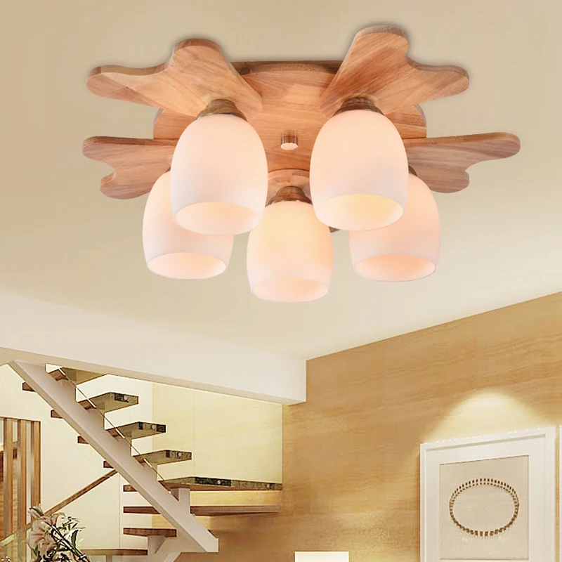 

New Japanese/ Nordic Wood Glass Art Foyer Led Ceiling Lights Bedroom Living room Kitchen Dining room Ceiling Lamp Free Shipping