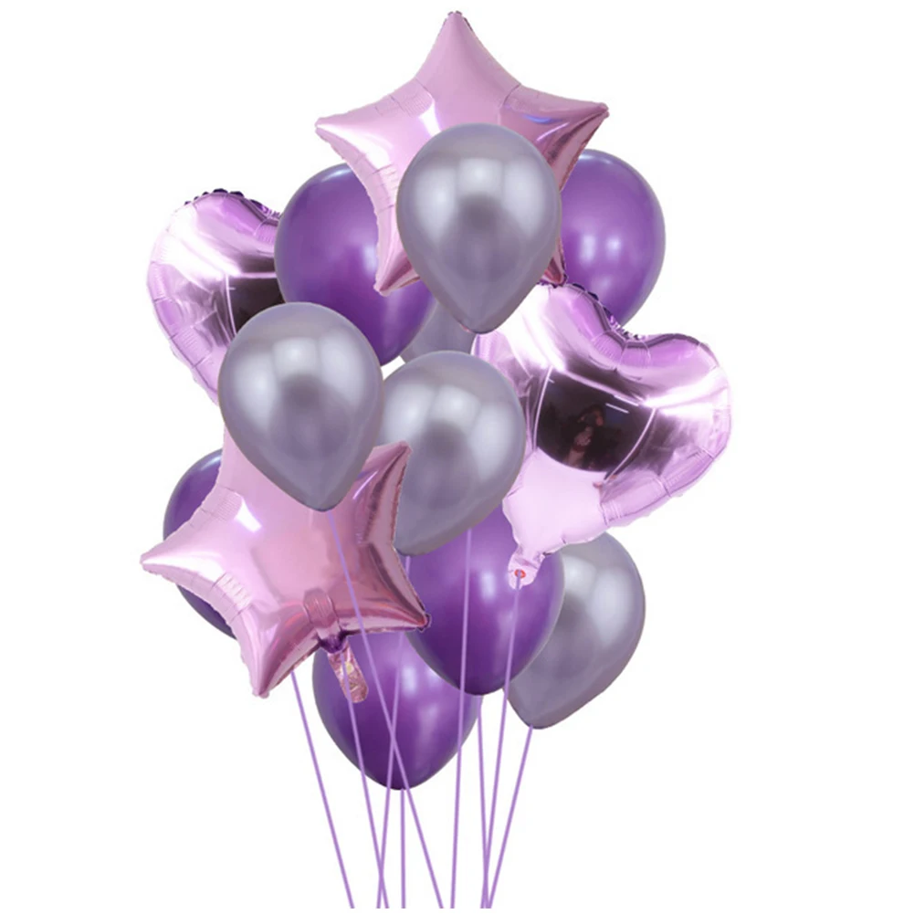 Вечерние воздушные шары набор в форме сердца, звезды декоративный фиолетовый воздушный шарик из алюминиевой фольги и латексный воздушный шар набор фиолетовый