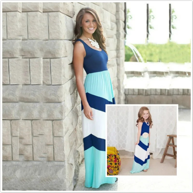 

Mom and Daughter dress Kids Parent child outfits striped mother daughter dresses Short sleeve Family matching Mom and Me dress