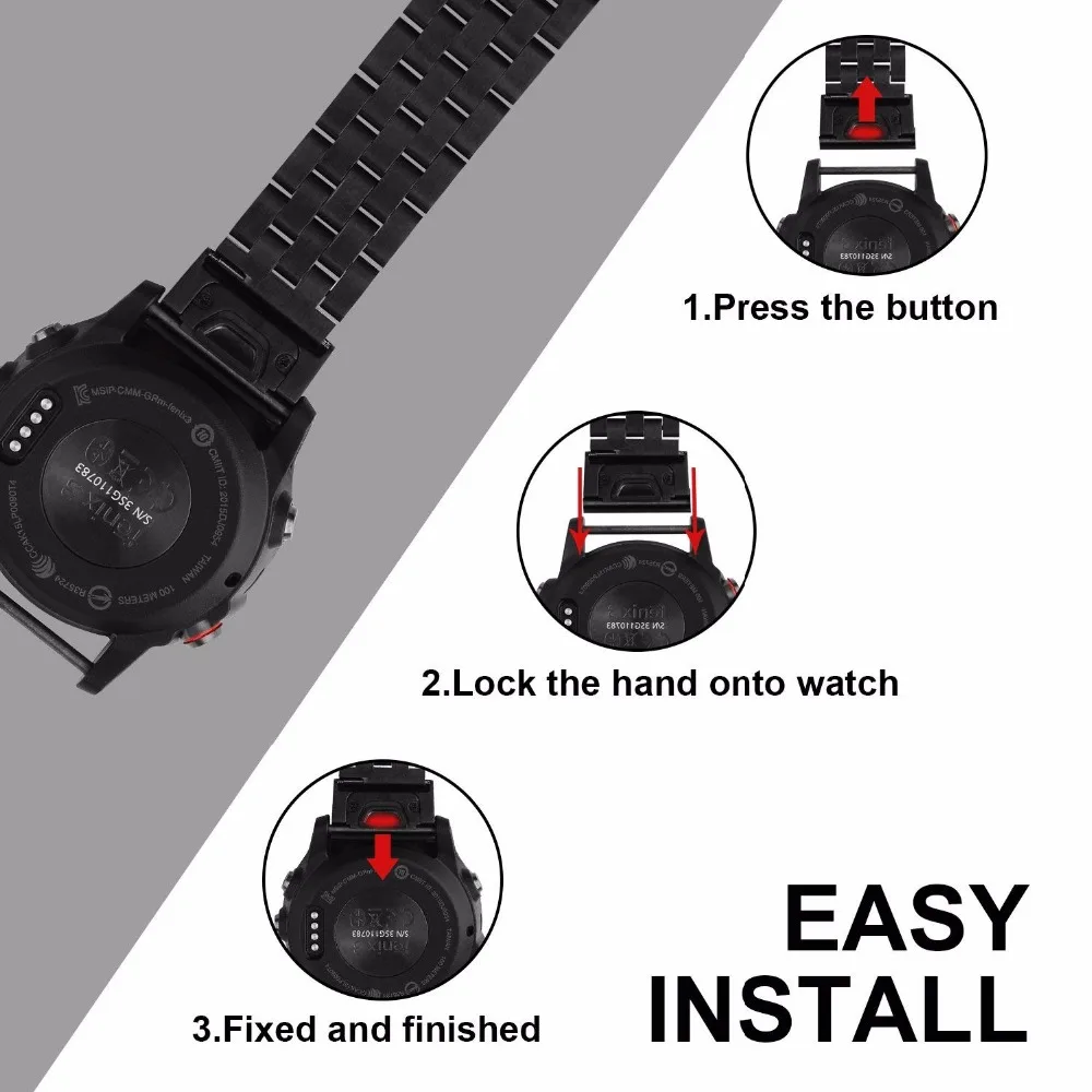 Ремешок из нержавеющей стали для наручных часов Garmin Fenix 6X /6X Pro Sapphire / 5X /5X Plus 3/ 3