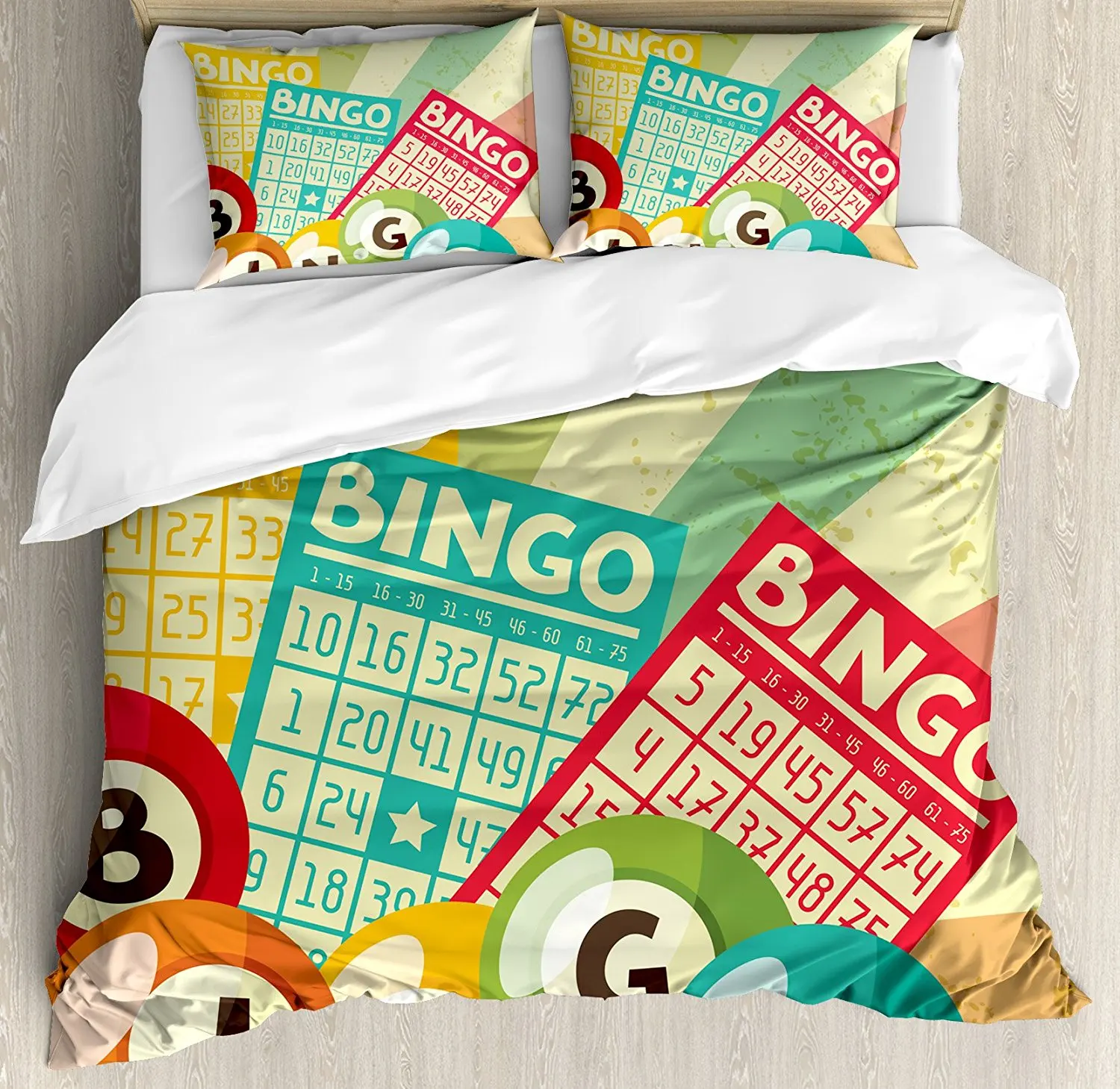 Vintage Duvet Cover Set Bingo Game With Ball And Cards Pop Art