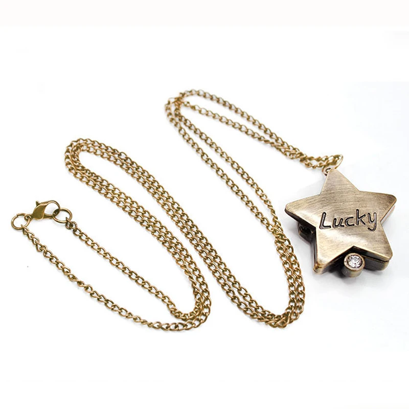 Lucky Star популярный брелок кулон, кварцевые часы цепочка винтажные бронзовые карманные часы для мужчин и женщин подарок