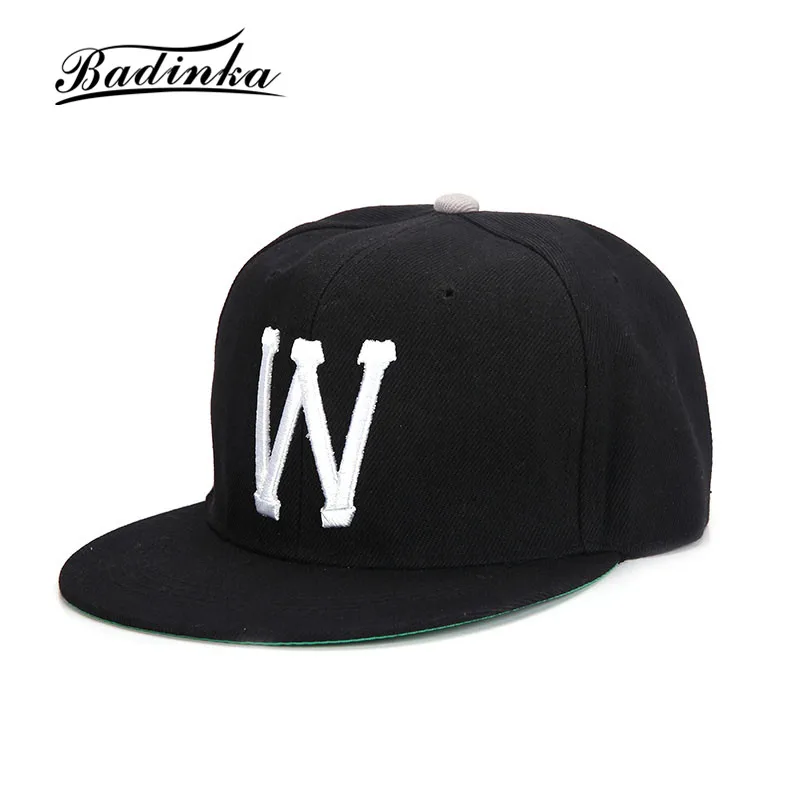 

Badinka Cotton Embroidery Letter W Baseball Cap Snapback Caps Fitted Bone Casquette Hat for Men Hip Hop Hats