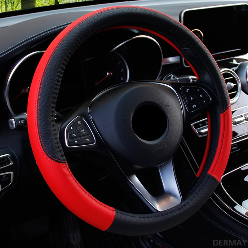 Car Steering Wheel Cover for 37-38CM Leather Breathable Fabric Braid Auto Interior Accessories