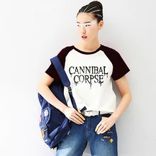 Cannibal Corpse Print Raglan Short Sleeve Tshirt Raglaned T shirt Women Gothic Grunge Heavy Metal Music T-shirt Tee Shirts