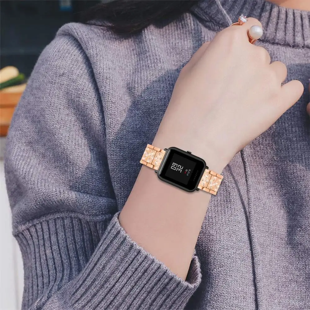Металлические хрустальные часы ремешок на запястье для Xiaomi Huami Amazfit Bip Молодежные часы Смарт часы долговечные аксессуары#716