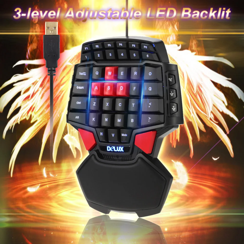 Prix pour Delux T9 Clavier De Jeu Professionnel Avec Une Main LED Rétro-Éclairage Double Touche Espace Bar USB Filaire Mini Portable Jeu Clé conseil Prix pour Delux T9 Clavier De Jeu Professionnel Avec Une Main LED Rétro-Éclairage Double Touche Espace Bar USB Filaire Mini Portable Jeu Clé conseil