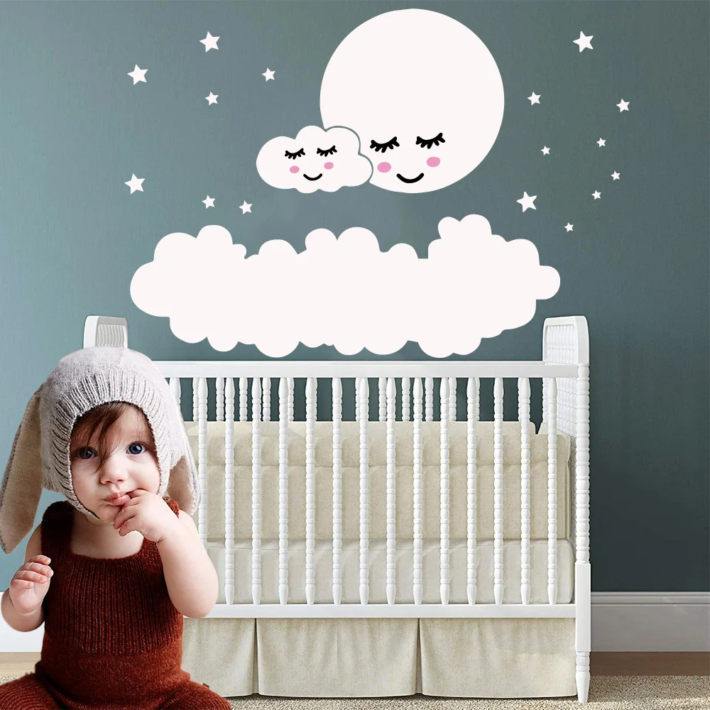 

Personalized Clouds Baby Vinyl Wall Sticker Shy Moon Nursery Room Decoration Wallstickers For Bedroom Decor Mural Wallpaper