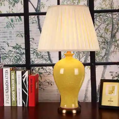 Сплошной цвет глазурованная керамическая ваза основа Керамические настольные лампы с кракле ремесло - Цвет абажура: 黄色(Yellow)