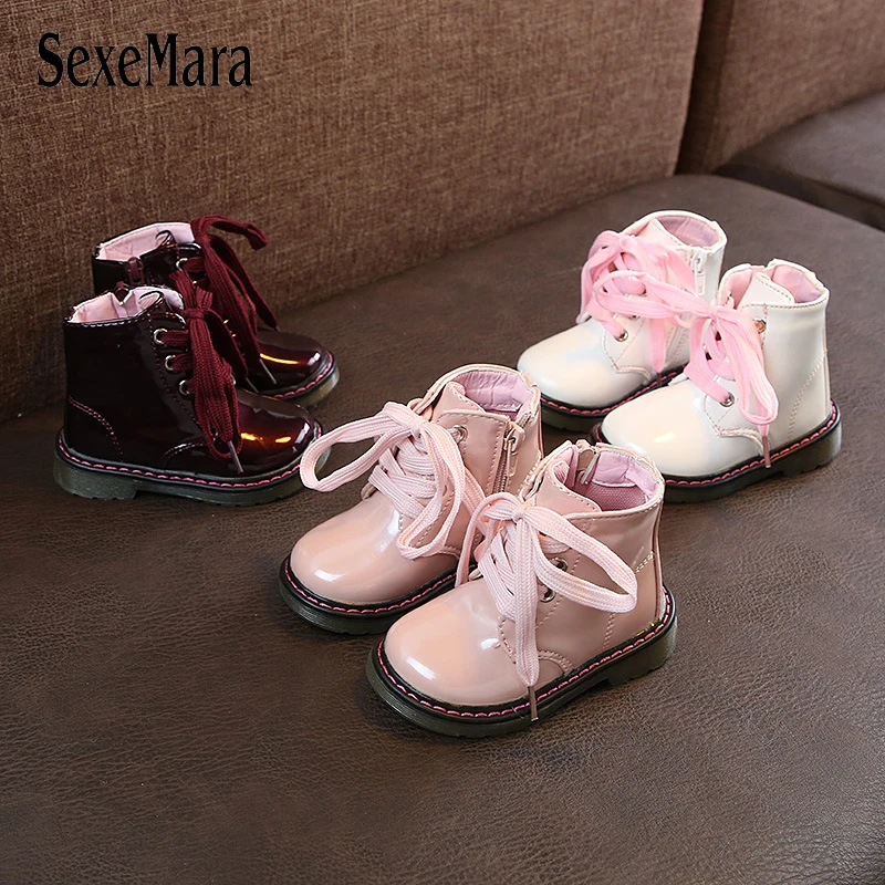 

Children's Shoes Girls Boots Boys Martin Shoes Waterproof PU Leather Little Girl Shoes Solid 2019 Baby Winter Snow Boots C07044