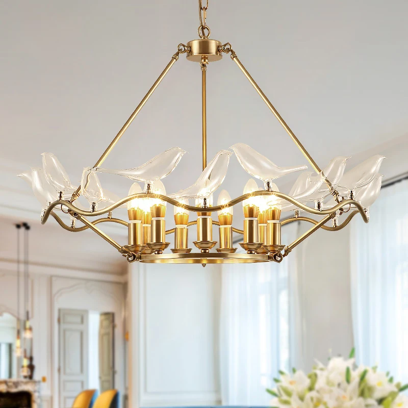 

Full Copper Pendant Lamps LED Modern Bird Glass Pendant Lights Fixture American Restaurant Dining Bed Room Home Indoor Lighting
