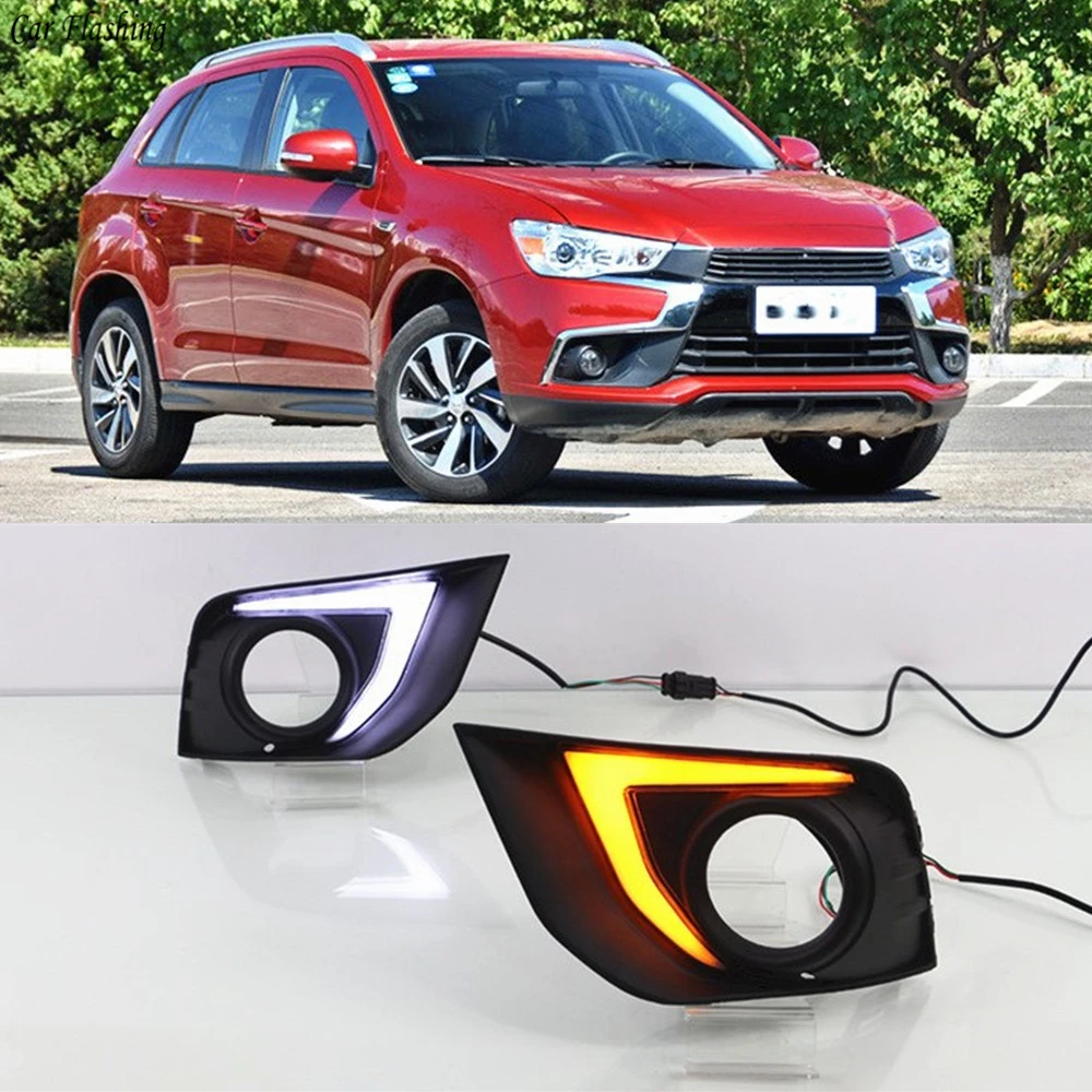 

CSGJMY 1 Set 12V ABS For Mitsubishi ASX 2016 2017 2018 LED DRL Daytime Running Light Daylight With Yellow Turn Signal Lamp DRL