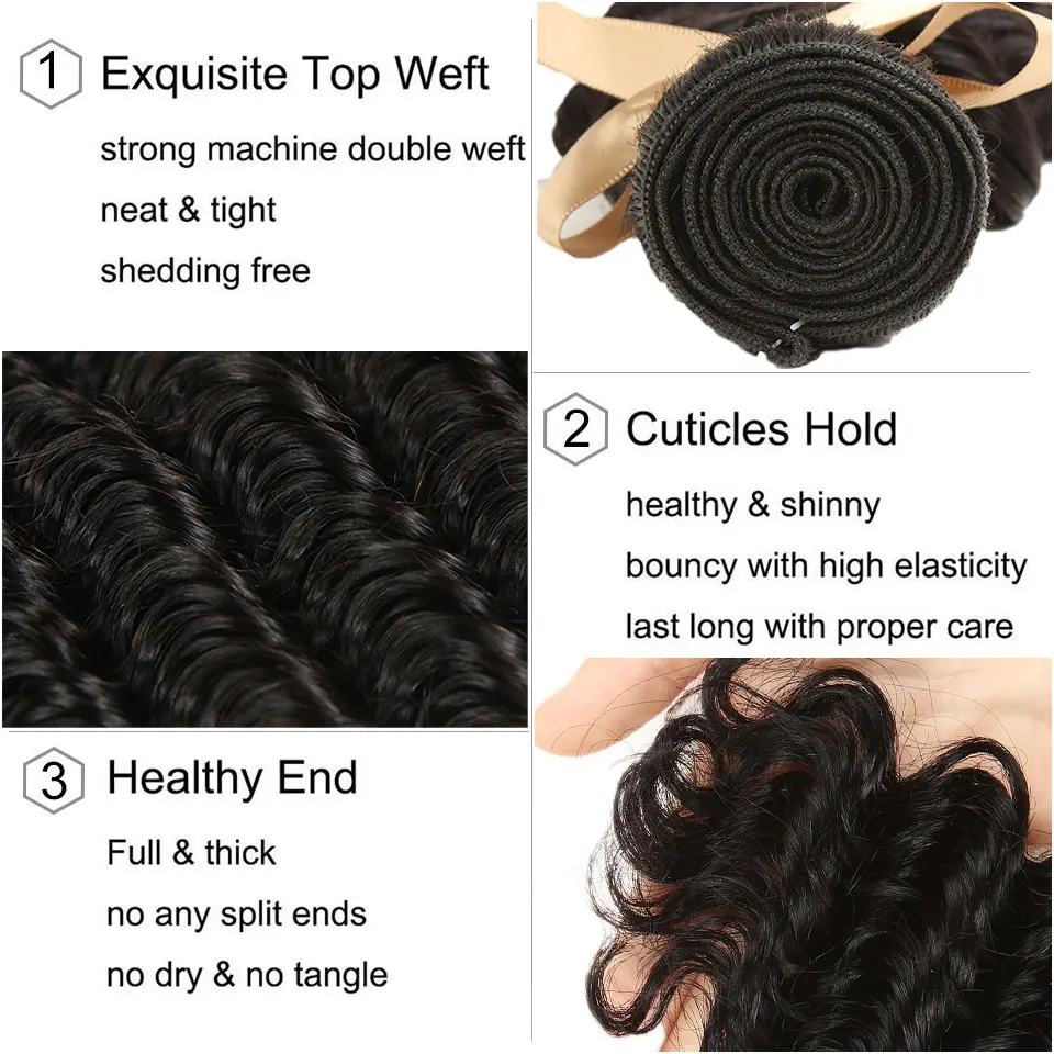 STYLEICON Peruvian Deep Wave Frontal and Bundles 3 Deep Wave Bundles with Frontal Non-Remy Hair with