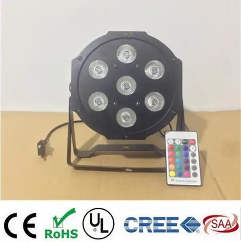 

Wireless Remote Control 7x12W RGBW 4IN1 LED The brightest 8 dmx Channels Led Flat Par Fast Shipping