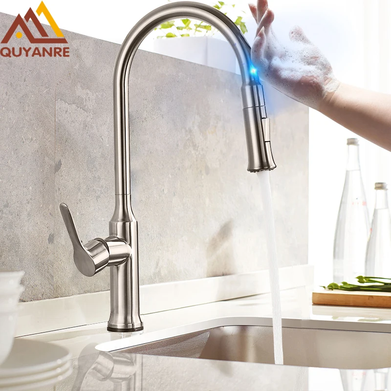 Quyanre Pull Out Touch Senser Kitchen Faucet 360 Rotation Smart Kitchen