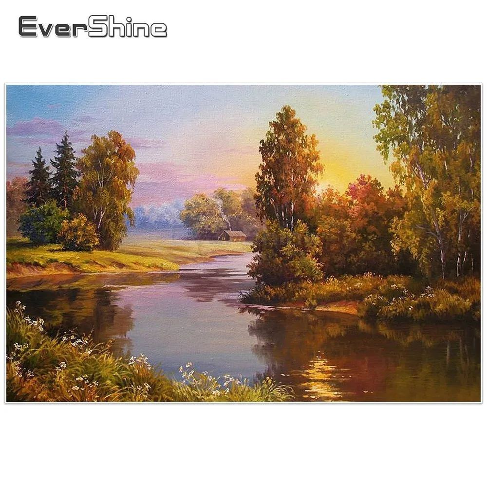 

EverShine 5D DIY Diamond Painting Full Round Scenery Pictures Diamond Mosaic Rhinestones Diamond Embroidery Autumn Manual Hobby