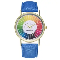 Модные T94 Цвет колеса художественный кожаный ремешок кварцевые часы модные популярные красивые высокого качества