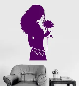 

Vinyl Wall Decal Silhouette Woman with Flower Stickers Mural