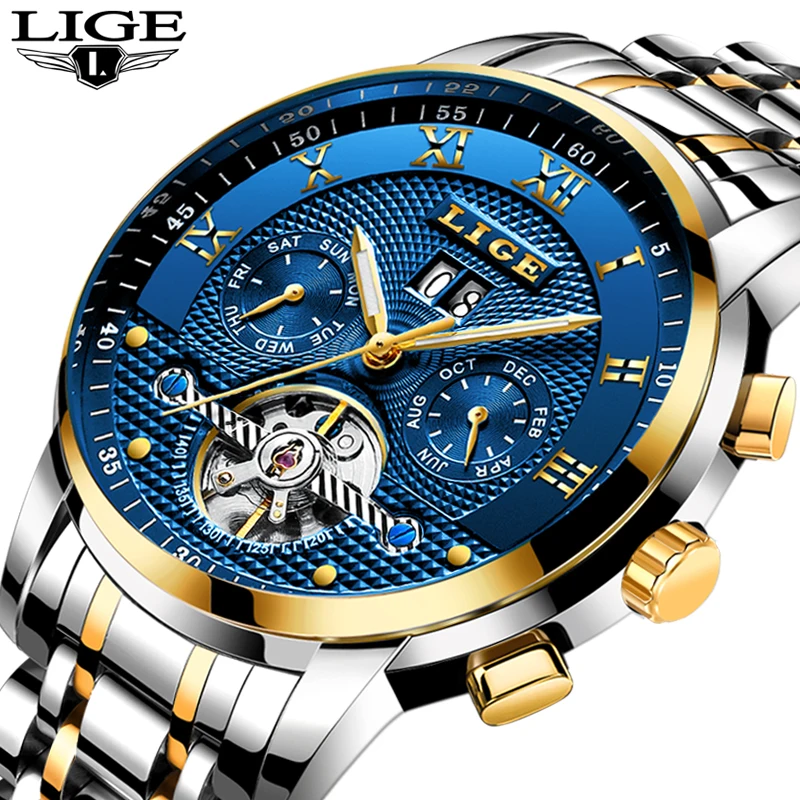 

LIGE Relogio Masculino Mens Watches Top Brand Luxury Automatic Mechanical Watch Men Full Steel Business Waterproof Sport Watches