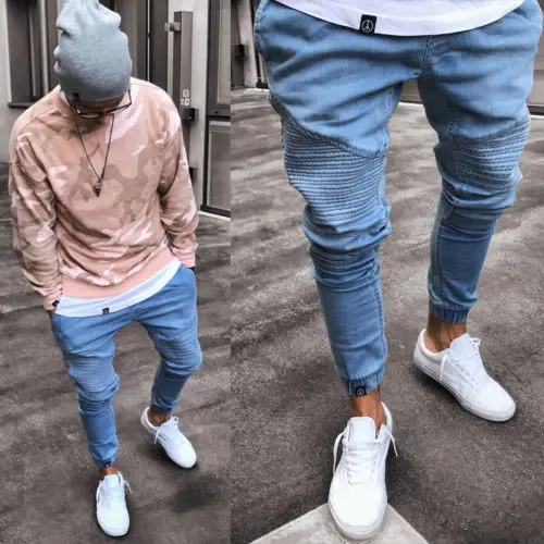 Мужские эластичные байкерские джинсы облегающие джинсы|skinny biker jeans|biker jeansdenim pants |