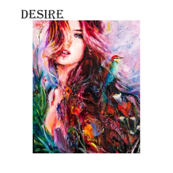 

EASHRU Diamond Painting Cross Stitch Color Girl Hair Bird Flower Square Mosaic Picture Rhinestone DIY Diamond Embroidery PT2332