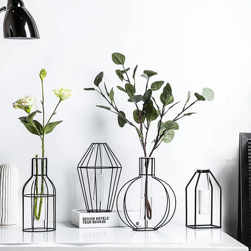 

Iron transparent glass vase living room flower arrangement water culture dried flower glass bottle home decoration mx12111851