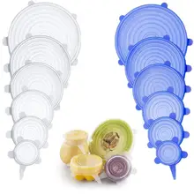 6 uds tapas elásticas de silicona tapa Universal de silicona para alimentos tapa de olla tapa de silicona cacerola accesorios de cocina