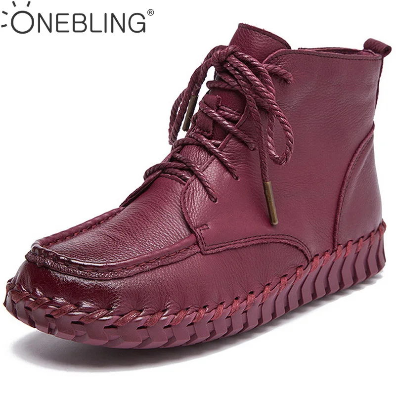 

Genuine Leather Short Boots 2017 Spring Autumn Fashion Lace Up Sewing Boots Zipper Women Ankle Boots Soft High Top Flat Shoes