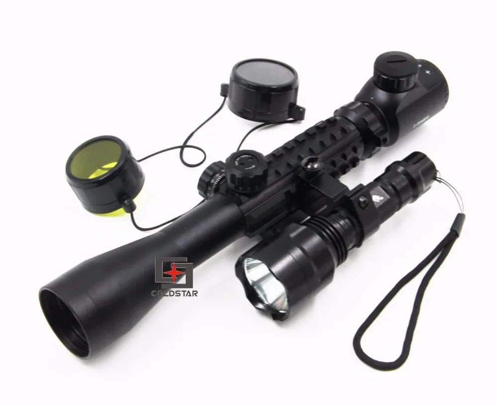 

New Arrival Hunting Compact Combo 3-9x40EG Rifle Scope w/ CREE T6 LED Hunting Flashlight 5Mode C8 Torch Flash Light