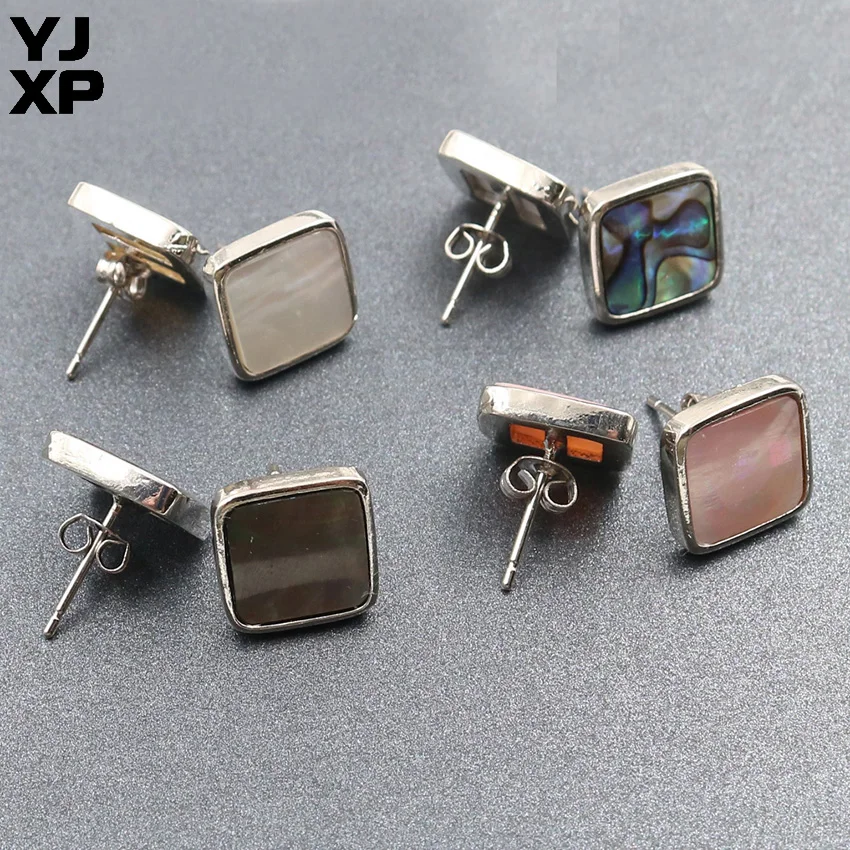 

YJXP Multi-Colored Natural Abalone Shell Elegant Square Shaped Simple Style Stud Earrings Charms Jewelry Anniversary Party Gift
