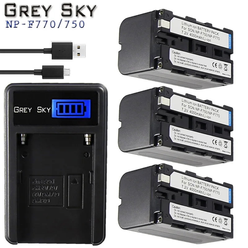 

4000mAh NP-F770 NP-F750 NP F770 np f750 NPF770 750 Batteries + LCD USB Charger for Sony NP-F550 NP-F770 NP-F750 F960 F970
