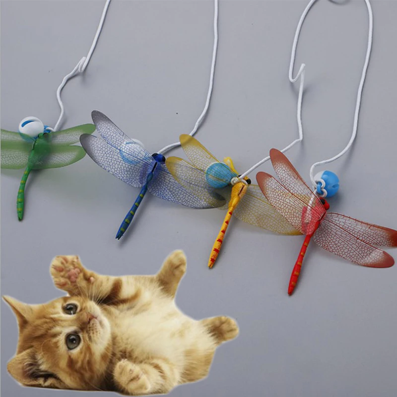 Pet Cat Teaser Wand Toy with Bell Cute Dragonfly Plastic Training