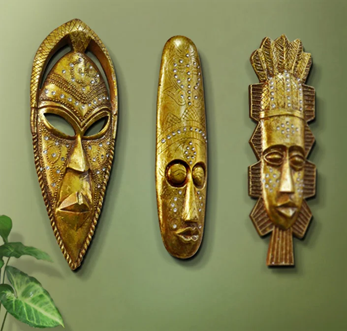 

Hot Golden Exotic African Masks Portraits Resin Hanging Wall Mural Wall Hanging Ornaments Home Accessories, Best Gift