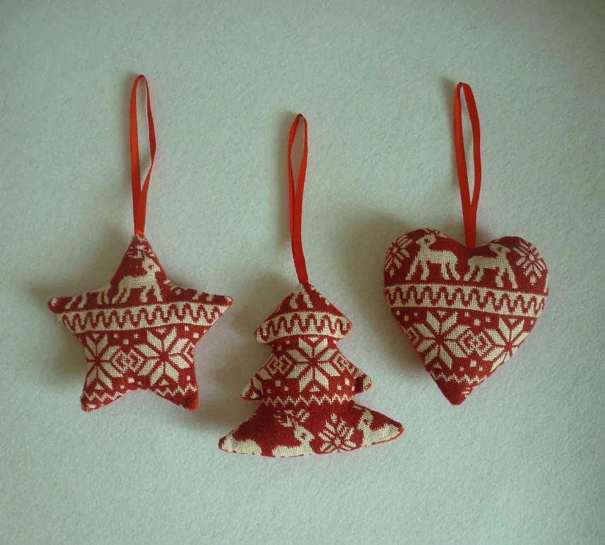 3Pcs/lot Christmas Tree Ornaments Linen Red Heart Tree Star 2016 Home