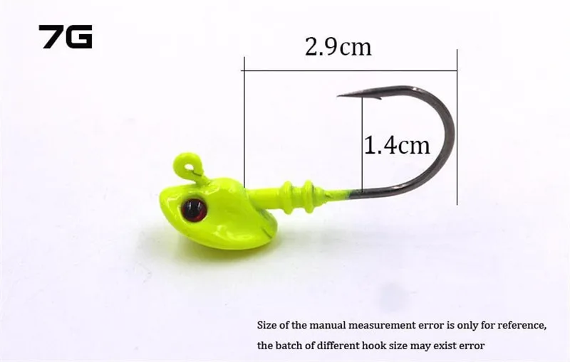 1 Piece Fish Head Fishing Hooks 7g10g14g Lead Head Fishhooks Jig Head Hook Fishing Tackle Accessories Random Color (4)