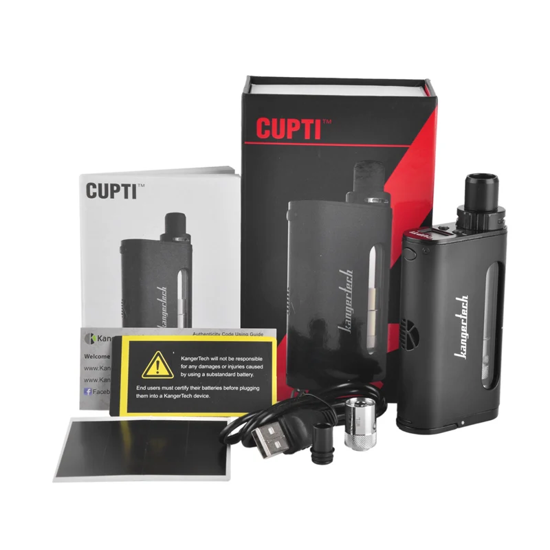 

Original Kangertech CUPTI Kit 75W TC AIO Kit with Top Filling Top Airflow 5ml Atomizer SS316L 1.5ohm CLOCC Coil No 18650 Battery