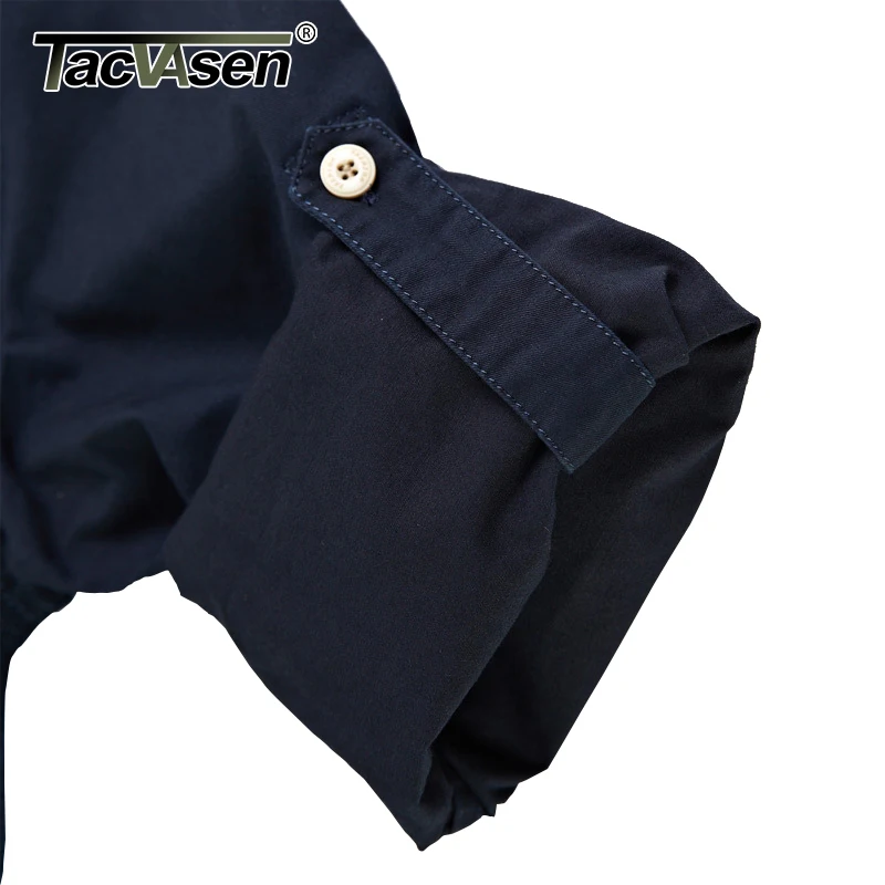 TACVASEN Men Cargo Shirts Summer Long Sleeve Cotton Work Shirts Military Army Tactical Shirts Solid Loose Man Clothing Plus Size